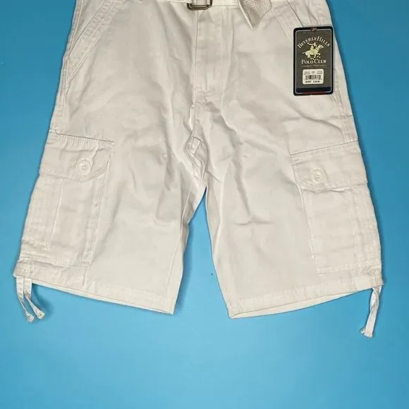 Beverly Hills Polo Club Bright White Cotton Belted Cargo Shorts Size 12 NWT - Picture 11 of 11